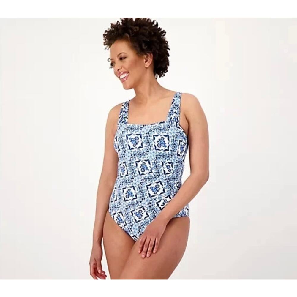 Jantzen Glamour One-Piece Swimsuit Women’s 6 Adjustable Straps Blue Ceramic NEW